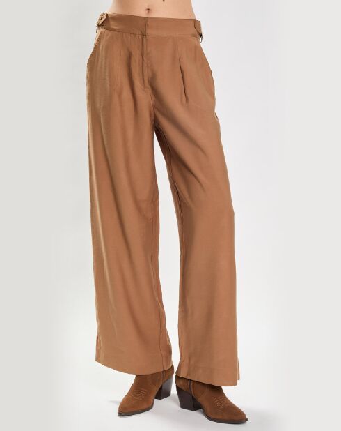 Pantalon Droit Ceinture surpiquée marron