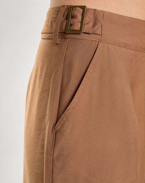 Pantalon Droit Ceinture surpiquée marron