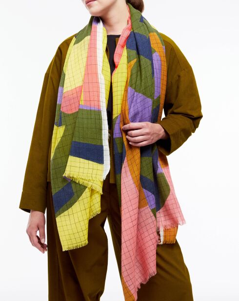 Foulard 100% Laine Chance jaune/violet - 100x190 cm