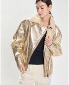 Veste en Cuir Biker'S fourrée dorée