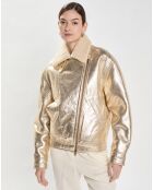 Veste en Cuir Biker'S fourrée dorée