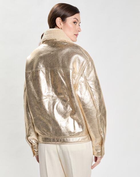 Veste en Cuir Biker'S fourrée dorée