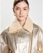 Veste en Cuir Biker'S fourrée dorée