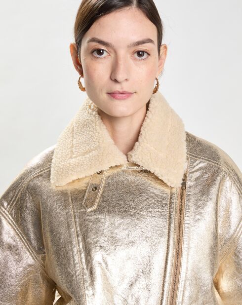Veste en Cuir Biker'S fourrée dorée