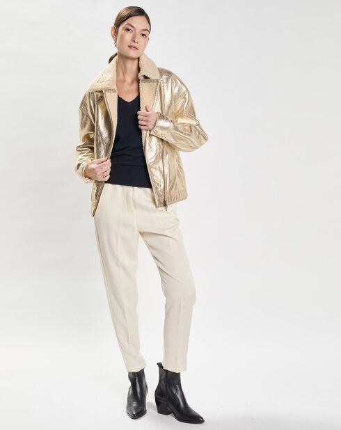 Veste en Cuir Biker'S fourrée dorée