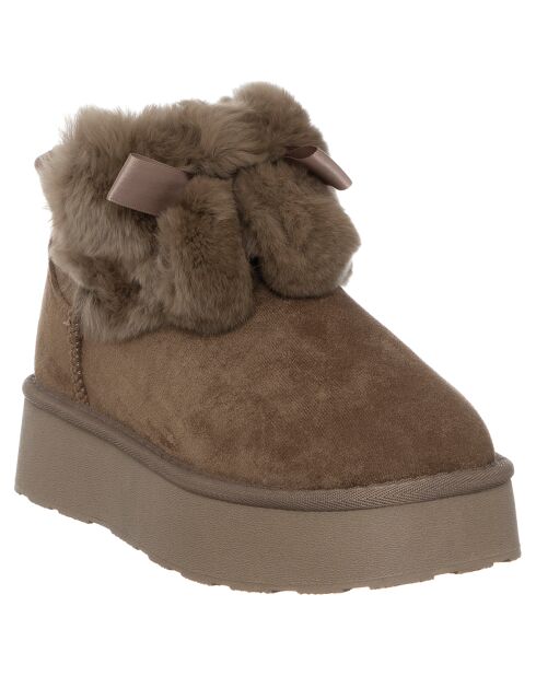 Boots fourrées Chiara marron/beige - Talon 4 cm
