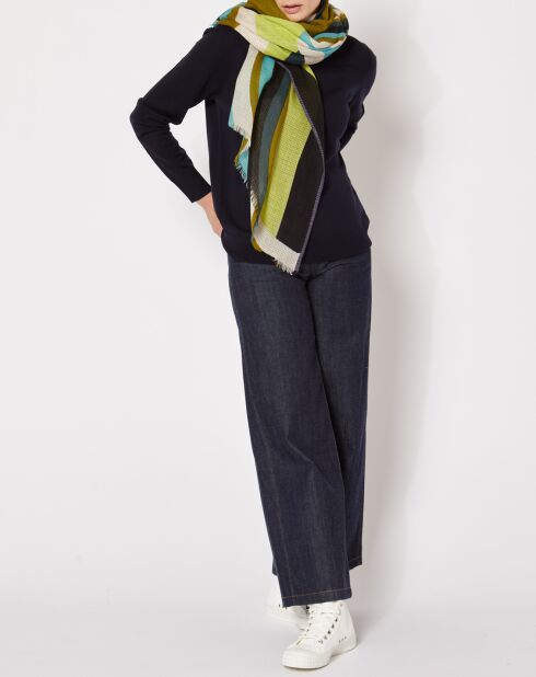 Foulard 100% Laine New Wave vert kaki - 100x190 cm
