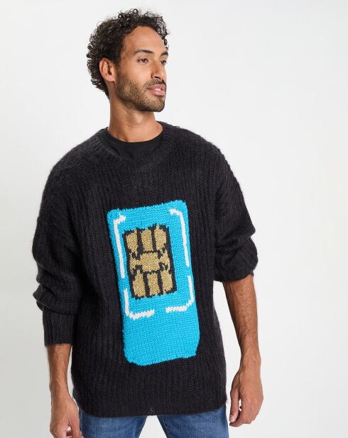 Pull en Laine & Mohair mélangés Sim Card Crewneck Jumper noir
