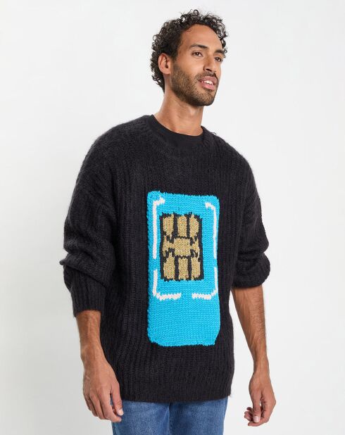 Pull en Laine & Mohair mélangés Sim Card Crewneck Jumper noir