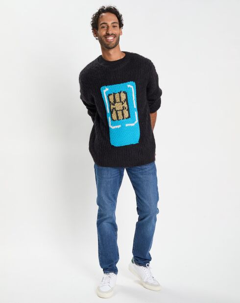Pull en Laine & Mohair mélangés Sim Card Crewneck Jumper noir
