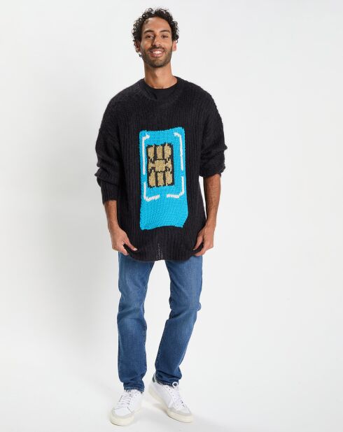 Pull en Laine & Mohair mélangés Sim Card Crewneck Jumper noir