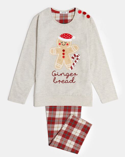 Pyjama haut à manches longues & pantalon gris/rouge