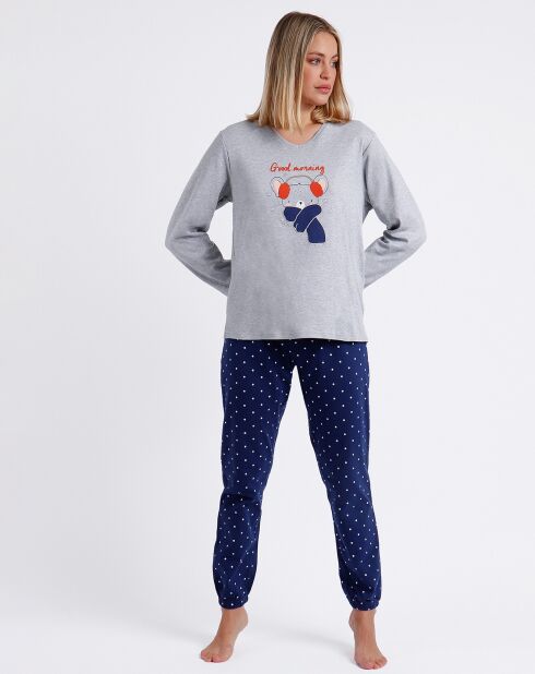 Pyjama haut à manches longues & pantalon gris/bleu marine