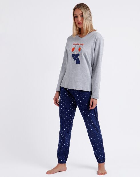 Pyjama haut à manches longues & pantalon gris/bleu marine