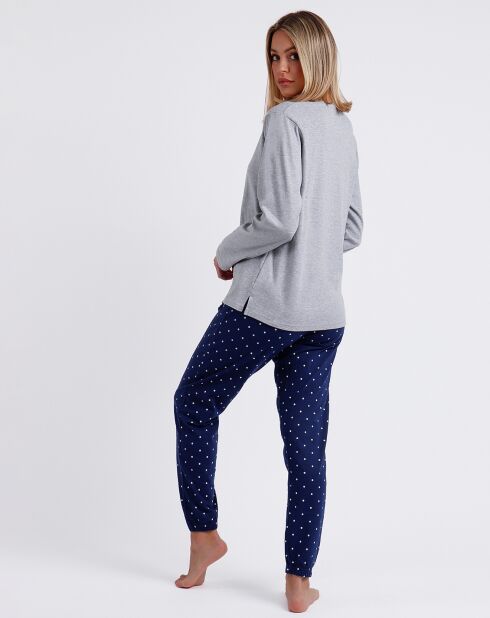 Pyjama haut à manches longues & pantalon gris/bleu marine