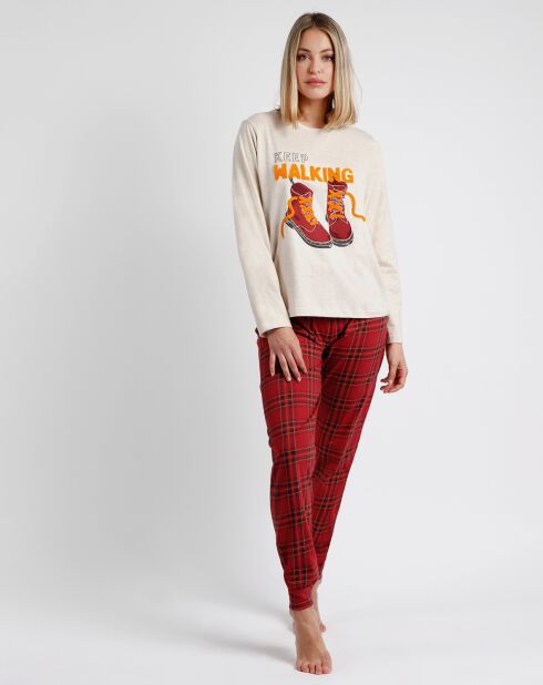 Pyjama haut & pantalon beige/rouge