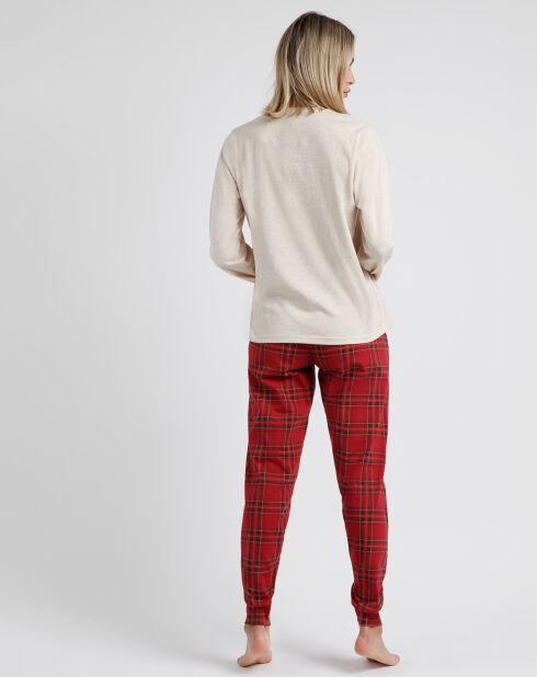 Pyjama haut & pantalon beige/rouge