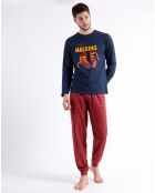 Pyjama haut à manches longues & pantalon bleu marine/rouge