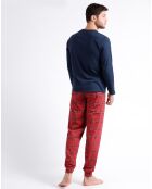 Pyjama haut à manches longues & pantalon bleu marine/rouge