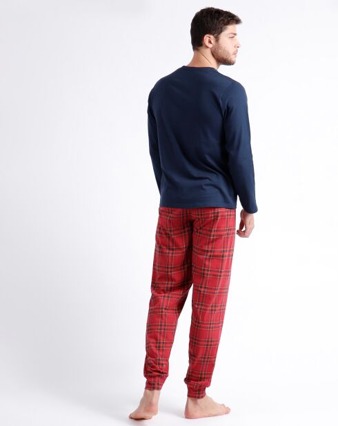 Pyjama haut à manches longues & pantalon bleu marine/rouge