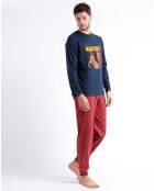 Pyjama haut à manches longues & pantalon bleu marine/rouge