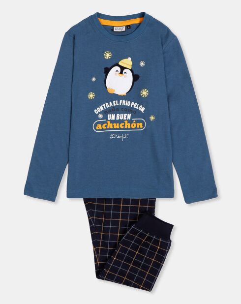 Pyjama haut à manches longues & pantalon bleu/bleu marine