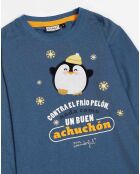 Pyjama haut à manches longues & pantalon bleu/bleu marine