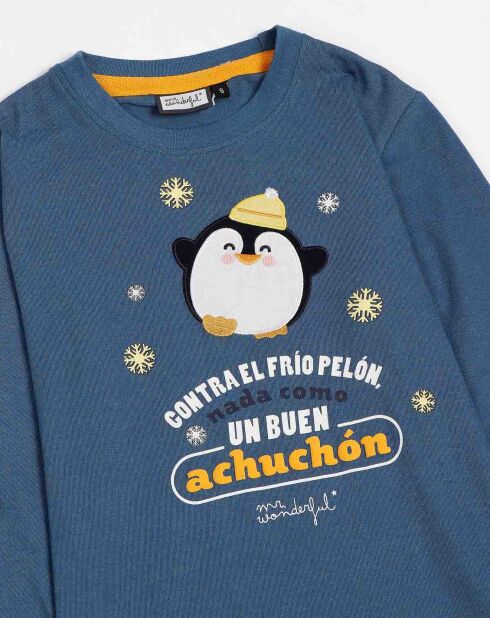 Pyjama haut à manches longues & pantalon bleu/bleu marine