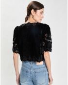 Top en Velours Eliana Embroidery S/Slv noir