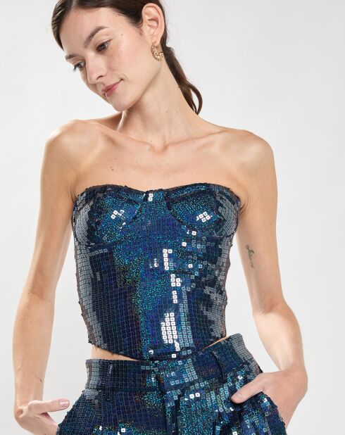 Bustier Sequins Mia bleu marine