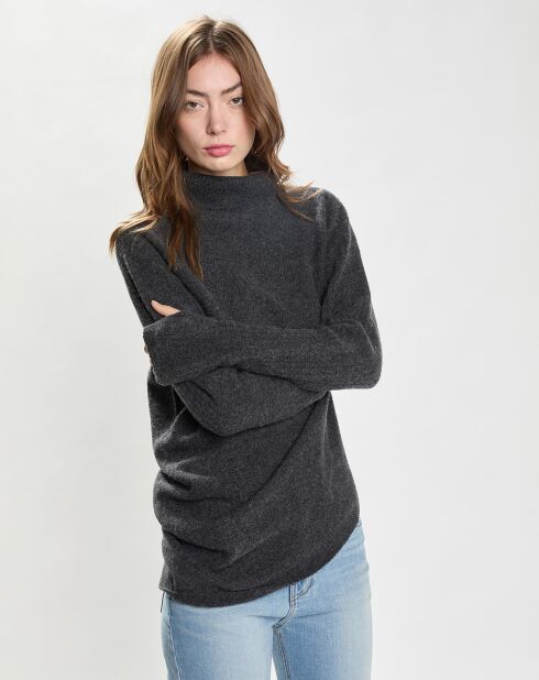 Pull 100% Laine Draped Knit gris foncé