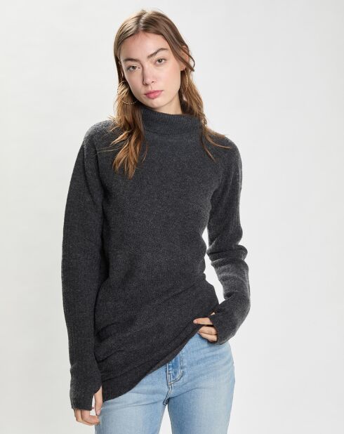 Pull 100% Laine Draped Knit gris foncé