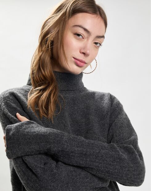 Pull 100% Laine Draped Knit gris foncé