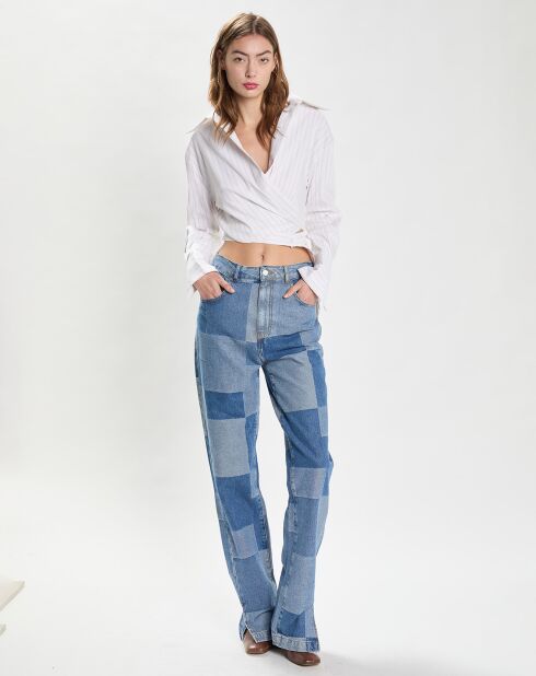 Jean Flare Patchwork Denim bleu
