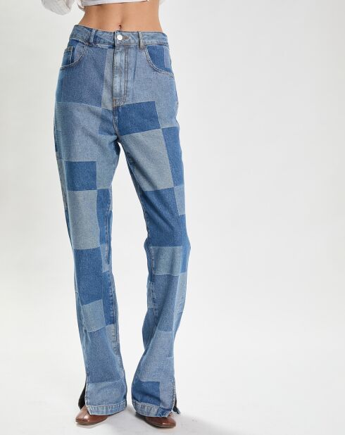 Jean Flare Patchwork Denim bleu
