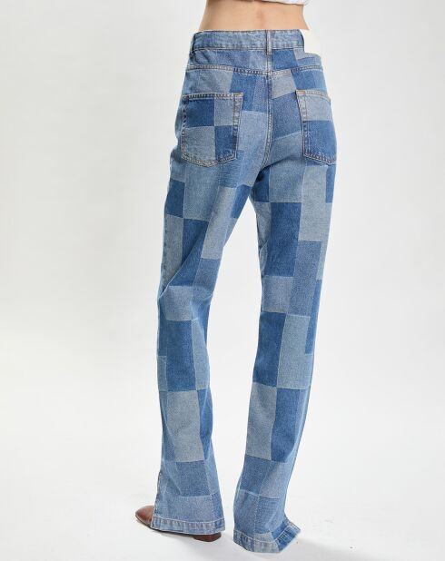 Jean Flare Patchwork Denim bleu