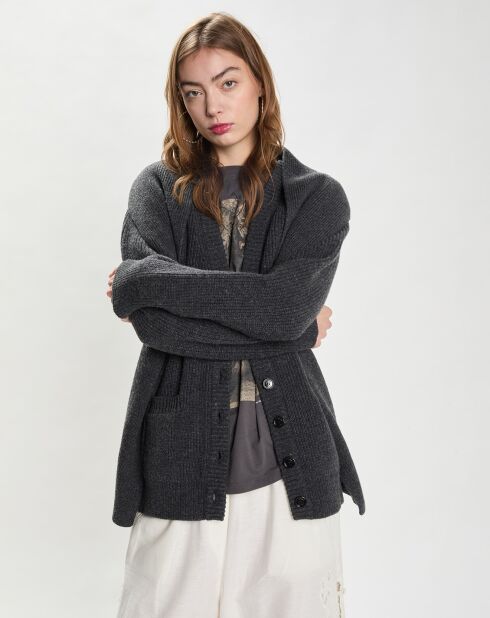 Cardigan 100% Laine Layered gris foncé