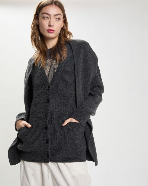 Cardigan 100% Laine Layered gris foncé