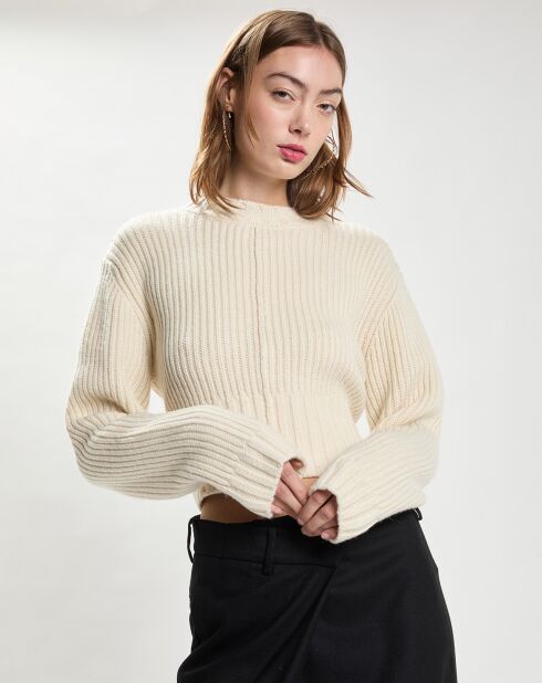 Pull 100% Laine Knitted Loose Rib Jumper écru