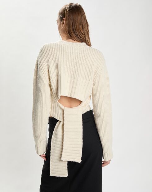 Pull 100% Laine Knitted Loose Rib Jumper écru