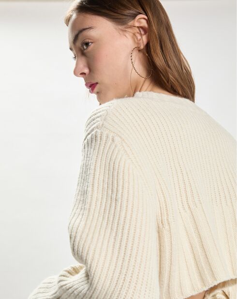 Pull 100% Laine Knitted Loose Rib Jumper écru