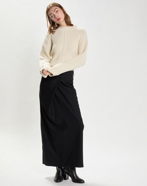 Pull 100% Laine Knitted Loose Rib Jumper écru