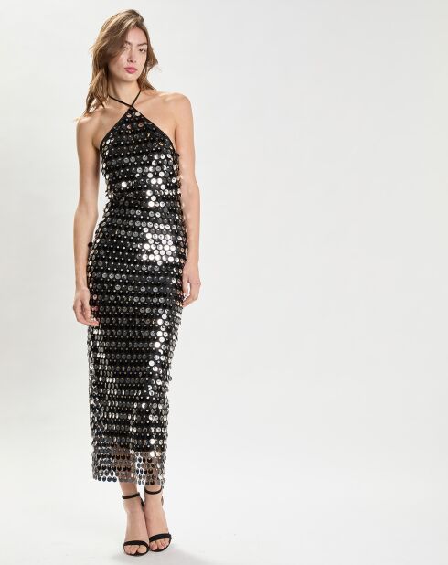 Robe longue Sequins Blanca noir/argenté