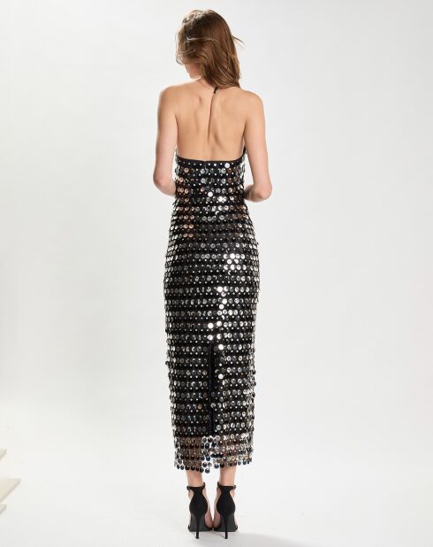 Robe longue Sequins Blanca noir/argenté