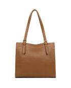 Sac cabas épaule en Cuir M foulonné Double camel/orange - 28.5x25x13 cm