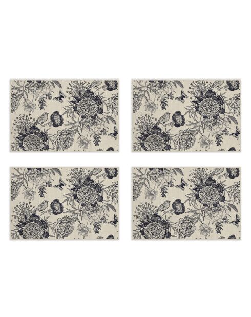 4 Sets de table Oiseau et papillon multicolores - 30x45 cm