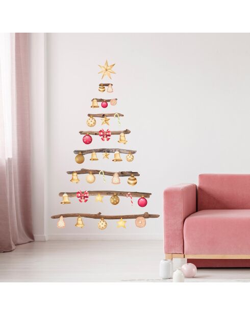 Autocollant branche de sapin de Noël multicolore
