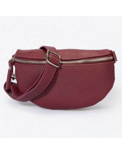 Riñonera de piel roja burdeos - 23x1x15 cm