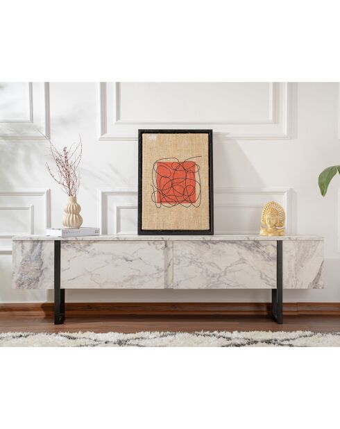 Meuble TV Serenity marbre/noir - 180x45x30 cm