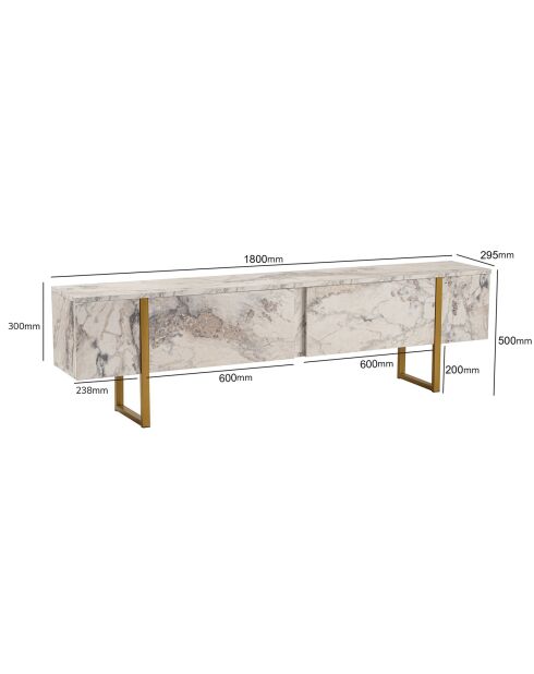 Meuble TV Serenity marbre/doré - 180x45x30 cm